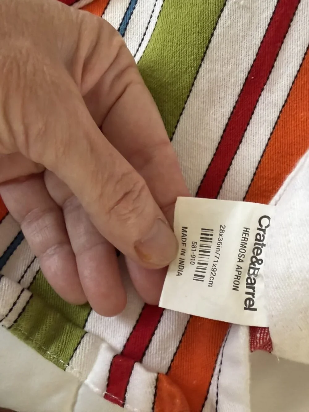 Crate & Barrel Multicolor Stripe Bib Apron Kitchen Cotton